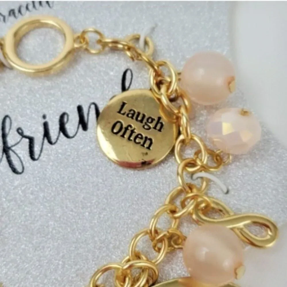Girlfriend Toggle charm Bracelet Friends Gold faux pearls heart gold blush *